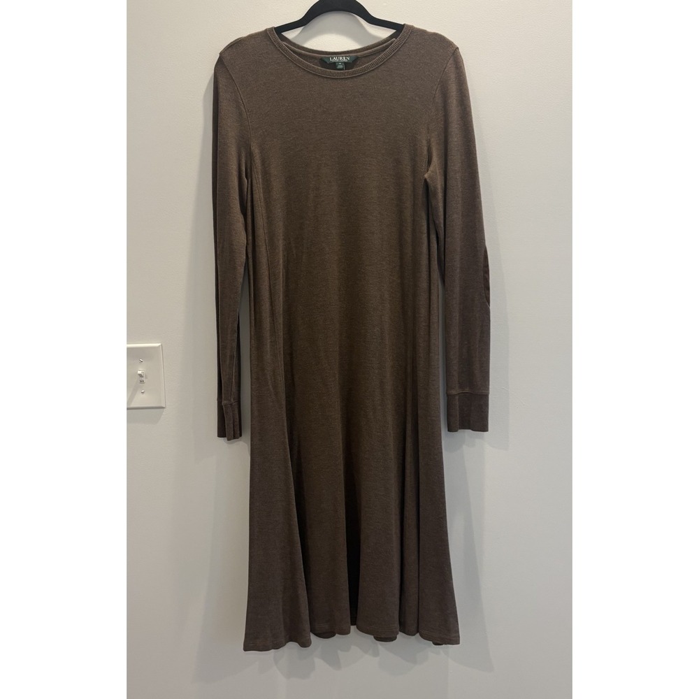 Lauren Ralph Lauren Womens Brown Long Sleeve Stretchy Minimalist Midi Dress Sz M